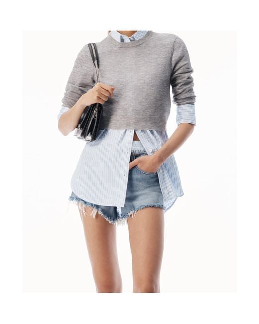 Alexander Wang Gray Sheer Crewneck Sweater Button Up