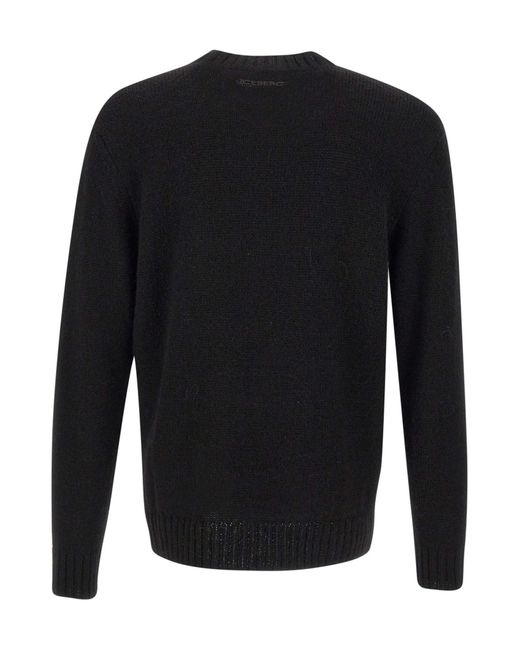 Iceberg Black Snoopy-Embroidered Crew-Neck Sweater for men