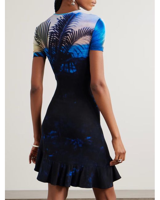Rabanne Blue Rabanne Sunset-Printed Second-Skin Jersey Mini Dress