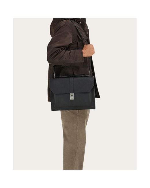Ferragamo Black Hug Buckle Briefcase for men