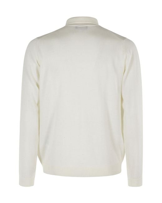 Roberto Collina White Long-Sleeve Knitted Polo Shirt for men