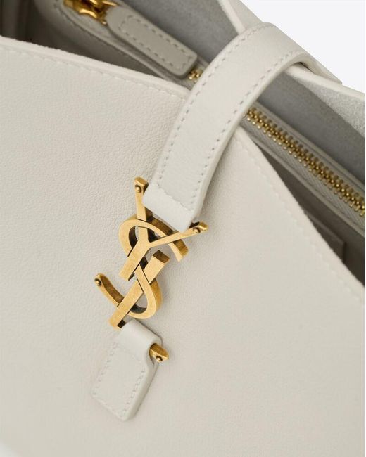 Saint Laurent White Le 5 À 7 Logo Plaque Shoulder Bag