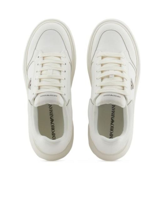 Emporio Armani White Logo Plaque Lace-Up Sneakers for men