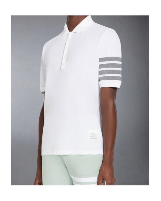Thom Browne White 4-Bar Short-Sleeved Polo Shirt for men