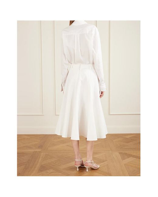 Brunello Cucinelli White Cotton-Blend Twill Midi Skirt