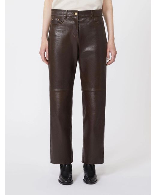 Max Mara Brown Leather Pants With Belt Loops