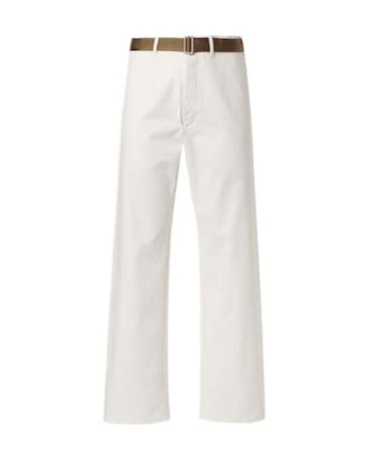 Plan C White Belted Straight Jeans for men