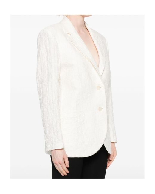 Harris Wharf London White Crinkled Shoulder-Pads Blazer