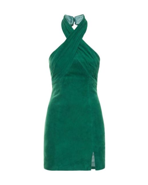 GIUSEPPE DI MORABITO Green Suede Halter Neck Mini Dress