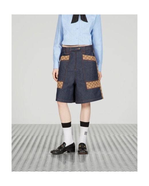 Gucci Blue High-Waist Denim Bermuda Shorts