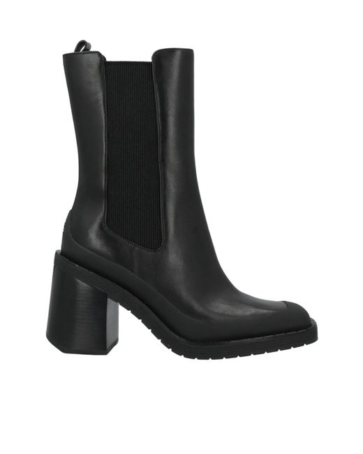 Tory Burch Black Minimalist Square-Toe Leather Boots