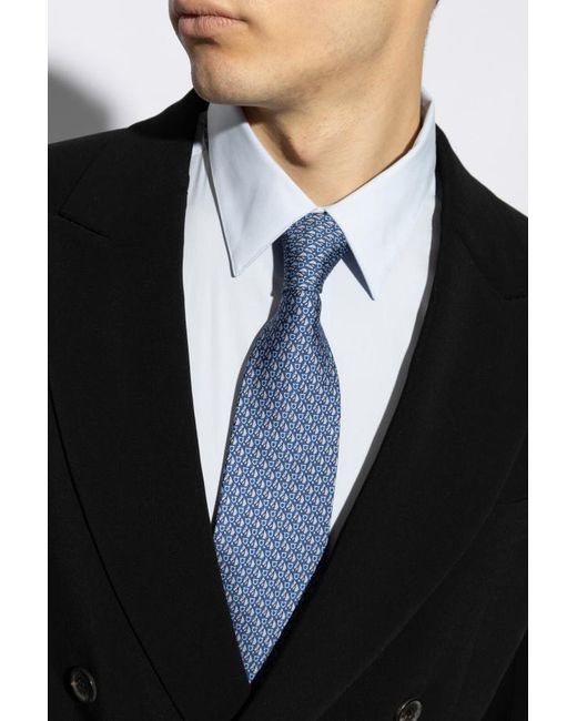Ferragamo Blue Logo Pattern Tie for men