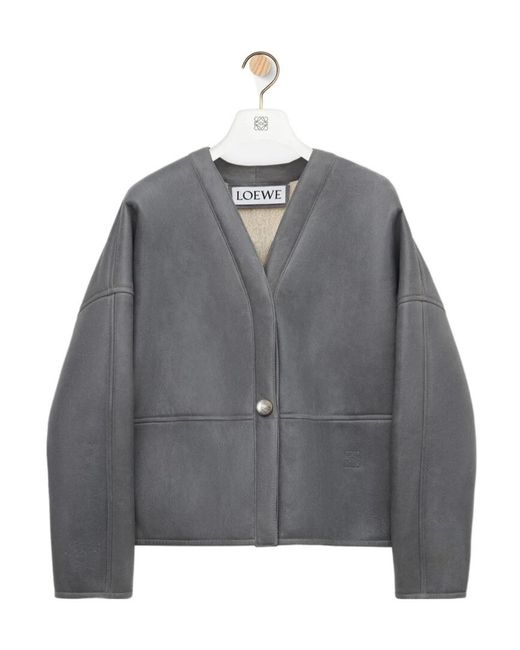 Loewe Gray Pebble Leather Cardigan
