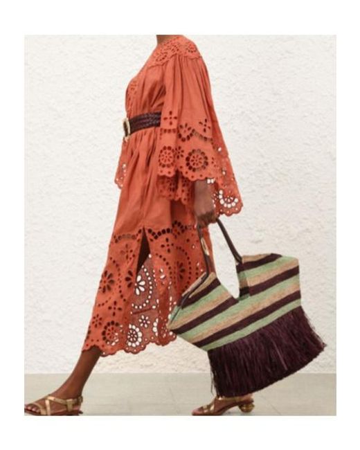 Zimmermann Brown Large Goldentime Striped Fringed Tote Bag