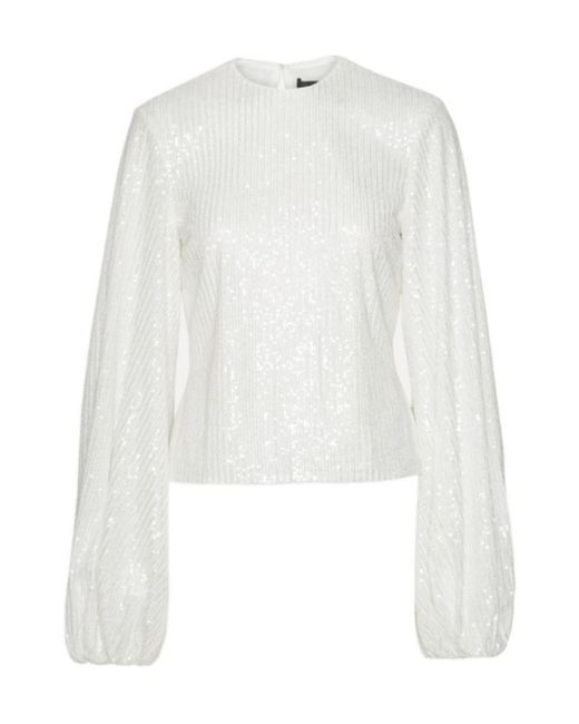 ROTATE BIRGER CHRISTENSEN White Sequin-Embellished Crewneck Top