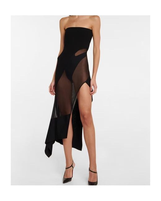 Mugler Black Strapless Midi Dress