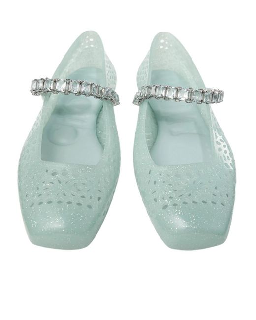 Jimmy Choo Green The Jelly Embellished Ballerina Flats
