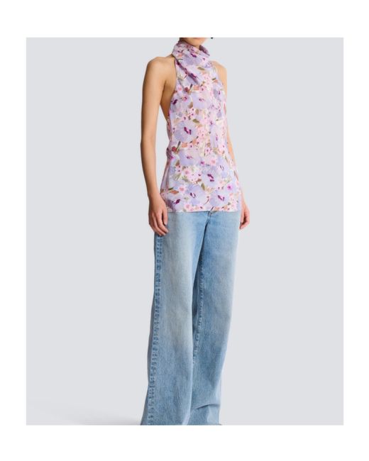 Balmain Purple Floral Halterneck Top