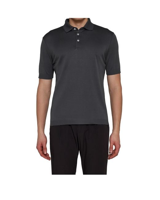 Herno Black Short-Sleeved Knitted Polo Shirt for men