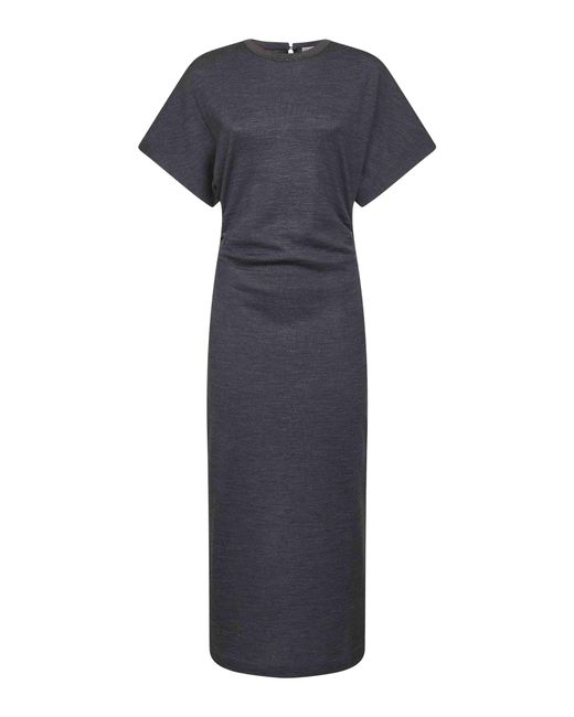 Brunello Cucinelli Blue Virgin Wool Midi Dress With Monili