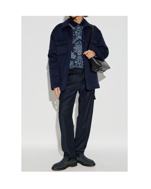 Etro Blue Patch-Pocket Cashmere Jacket for men