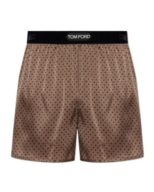 Tom Ford Brown Polka-Dot Pattern Silk Boxers for men