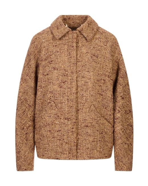 Kiton Brown Sequin-Embellished Bouclé Jacket