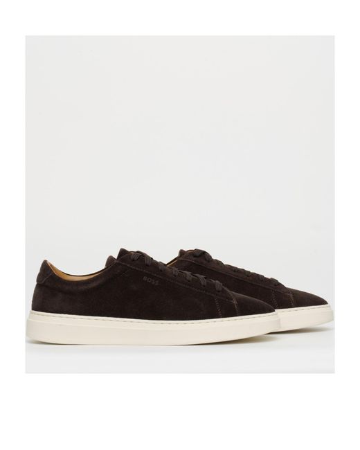 Boss Brown Lace-Up Low-Top Sneakers for men