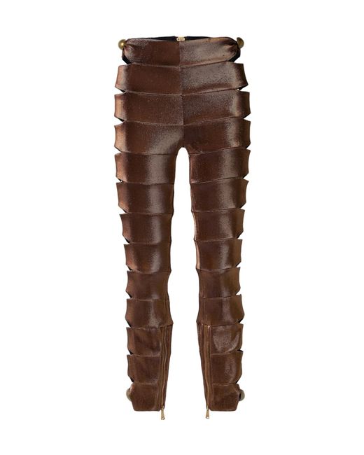 Area Brown Embellished Cutout Metallic Stretch-Twill Leggings