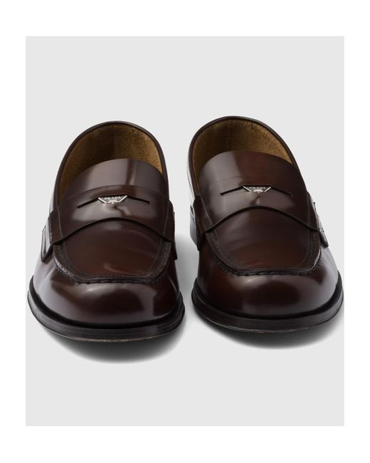 Prada Brown Logo-Triangle Slip-On Penny Loafers for men