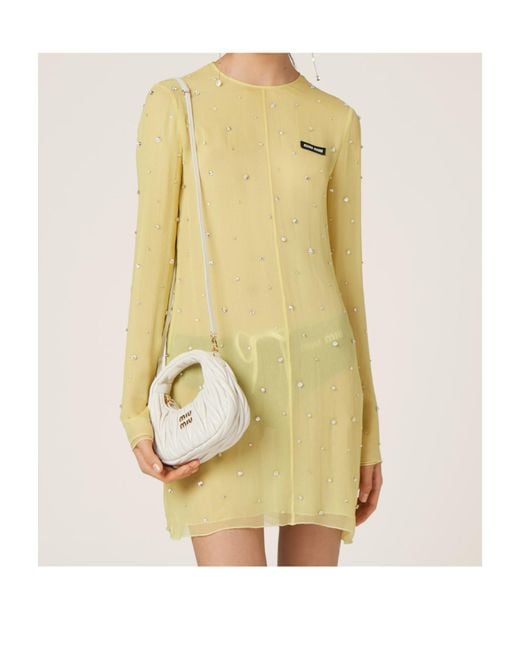 Miu Miu White Wander Matelassé Nappa Leather Hobo Mini-Bag