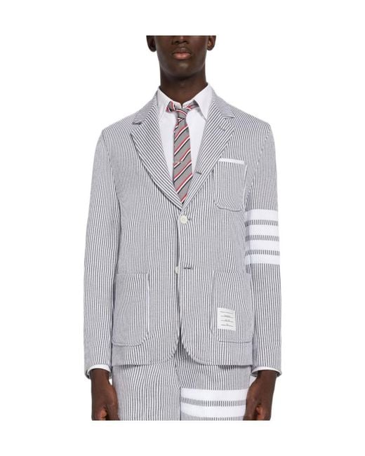 Thom Browne Gray 4-Bar Striped Single-Breasted Blazer for men