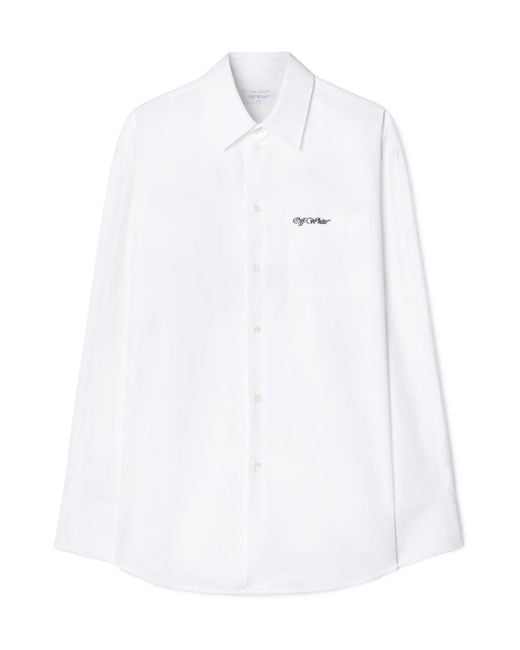 Off-White c/o Virgil Abloh White Logo Embroidered Long-Sleeved Shirt for men