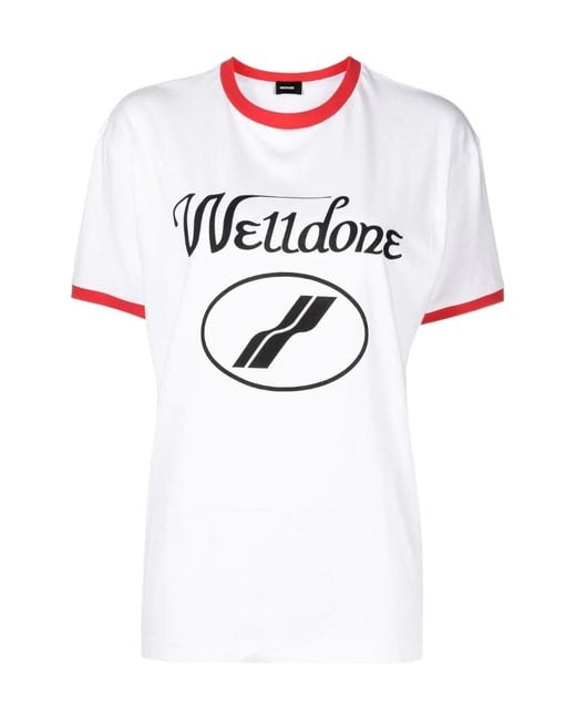 we11done White Logo-Print Crew-Neck T-Shirt for men