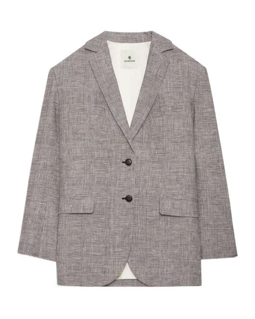 Anine Bing Gray Single-Breasted Blazer