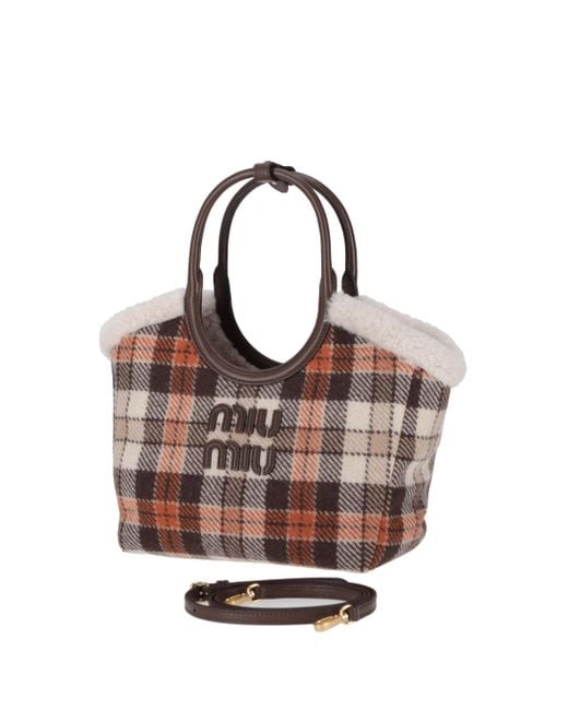 Miu Miu Brown Checked Tote Bag