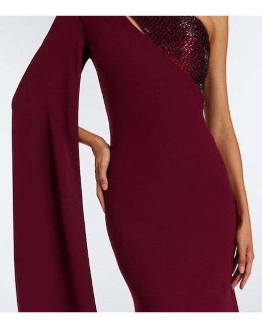 Roland Mouret Purple Embellished Caped One-Shoulder Gown