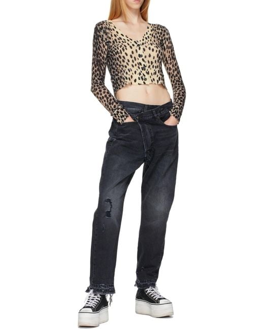 R13 Blue Crossover Distressed Cropped Jeans