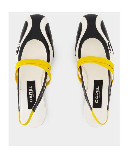 CAREL PARIS Yellow Carel Logo Patch Slingback Flat Shoes