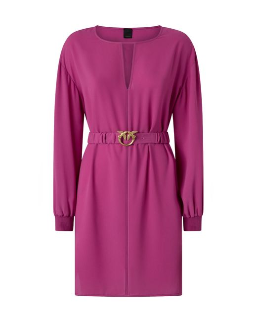 Pinko Purple Belted Balloon-Sleeve Mini Dress