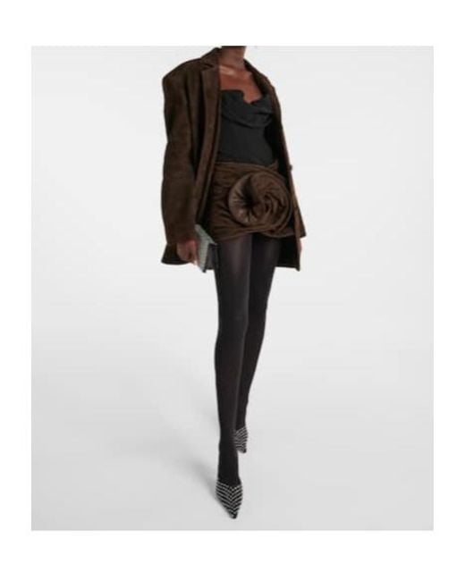 Magda Butrym Black Floral-Appliqué Suede Miniskirt