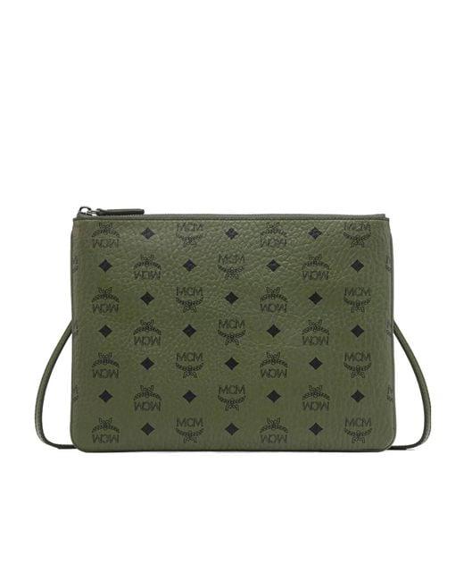 MCM Green Visetos Original Crossbody Pouch