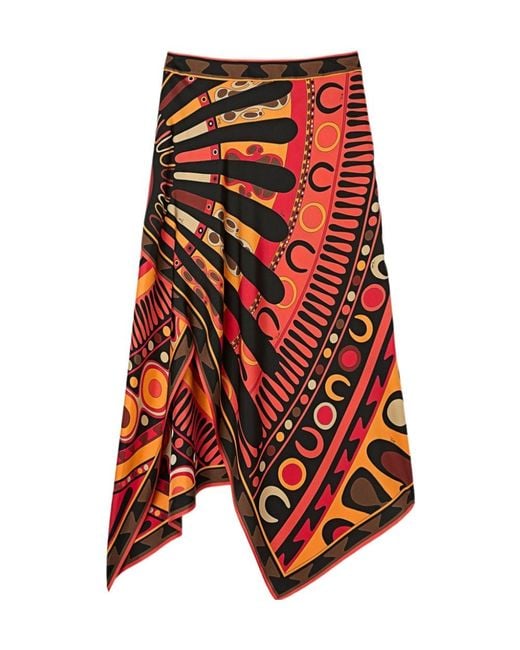 Emilio Pucci Red Pucci Asymmetric Draped Printed Skirt