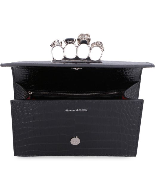 McQueen Black Jewelled Skull Embossed Shoulder Bag