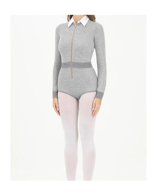 Elisabetta Franchi Gray Sequin-Embellished Knitted Jumpsuit