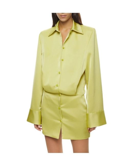 The Attico Yellow The Satin Single-Breasted Mini Shirt Dress