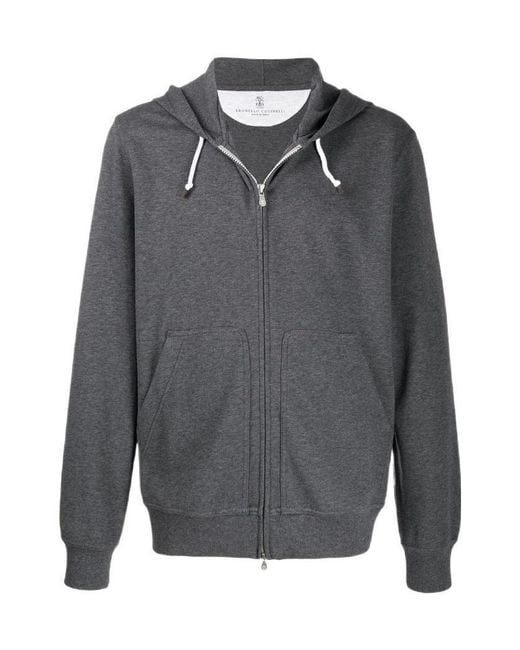 Brunello Cucinelli Gray Zipped Drawstring Hoodie for men