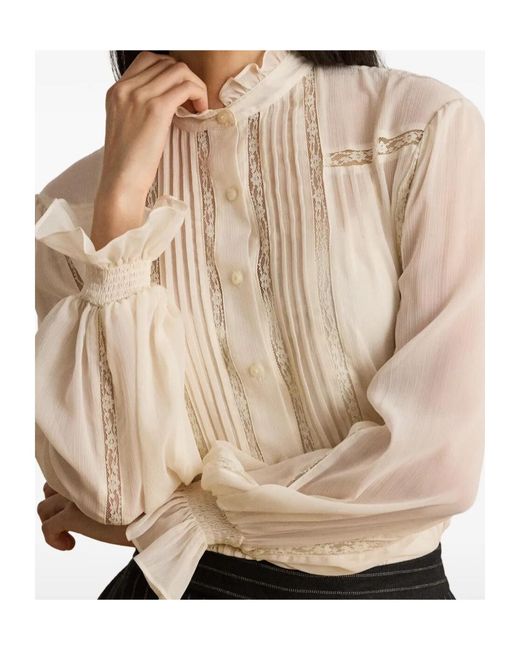 Ralph Lauren Natural Lace-Trim Pintucked Blouse