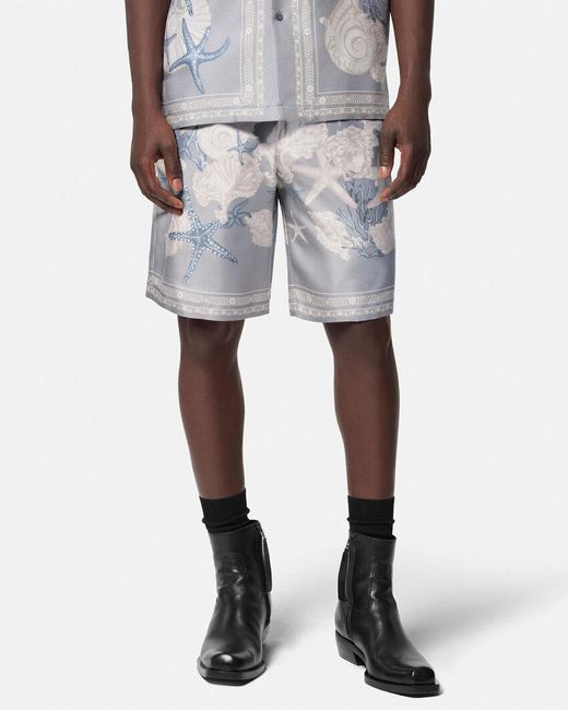 Versace Gray Barocco Sea Printed Elasticated Waistband Shorts for men