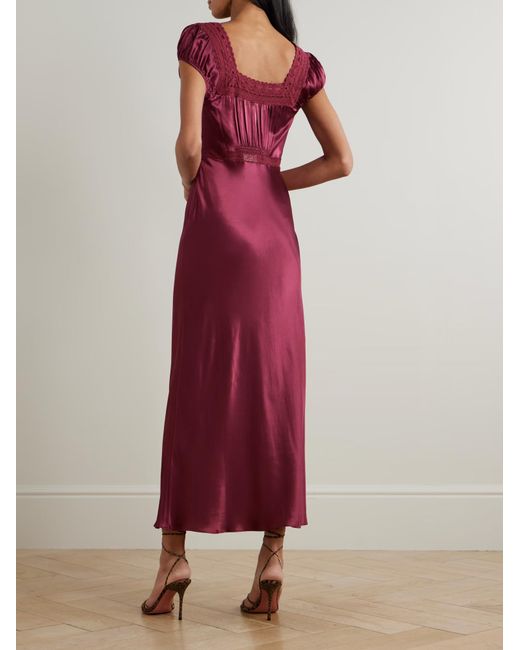 Rixo Red Maeva Scalloped Broderie Anglaise-Trimmed Satin Midi Dress